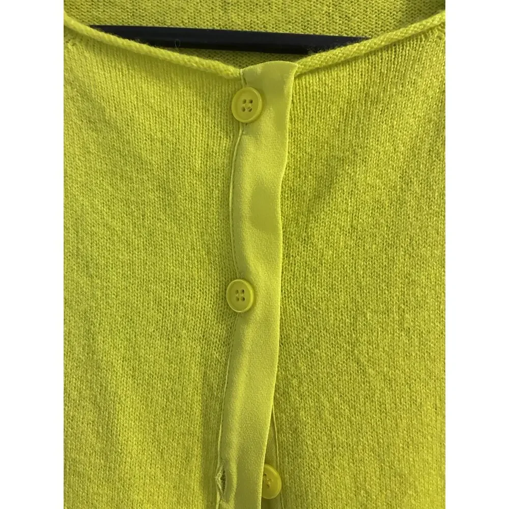 Women's Lafayette 148 3/4 sleeve Cashmere Cardigan Bright Green Yellow Sweater L - Picture 2 of 10